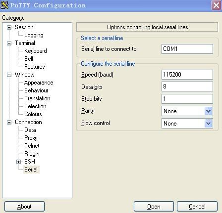 PuTTY串口配置